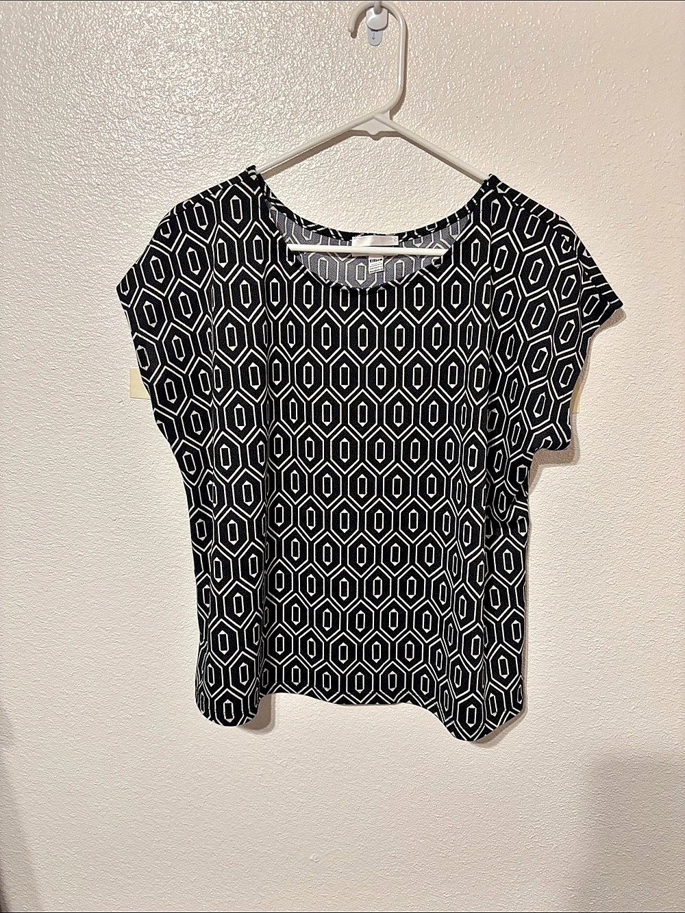 Jules & Leopold Geometric Short Sleeve Top in Black & White Size XL